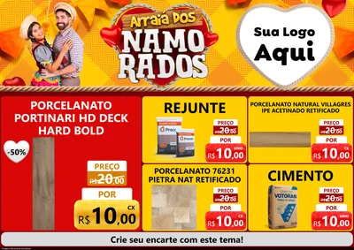 Modelo de Encarte para Encarte A4 Horizontal com o tema Arraiá dos Namorados para Pisos e revestimentos
