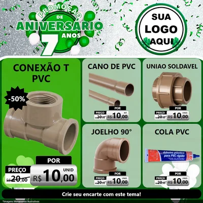 Modelo de Rede Social para Feed Facebook com o tema Promoção de Aniversário - 7 Anos para Tubos e conexões