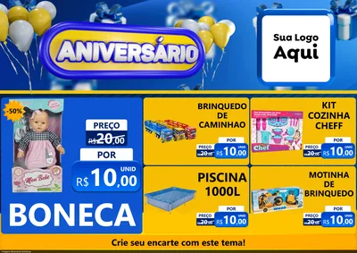 Modelo de Encarte para Encarte A4 Horizontal com o tema Aniversário para Brinquedos