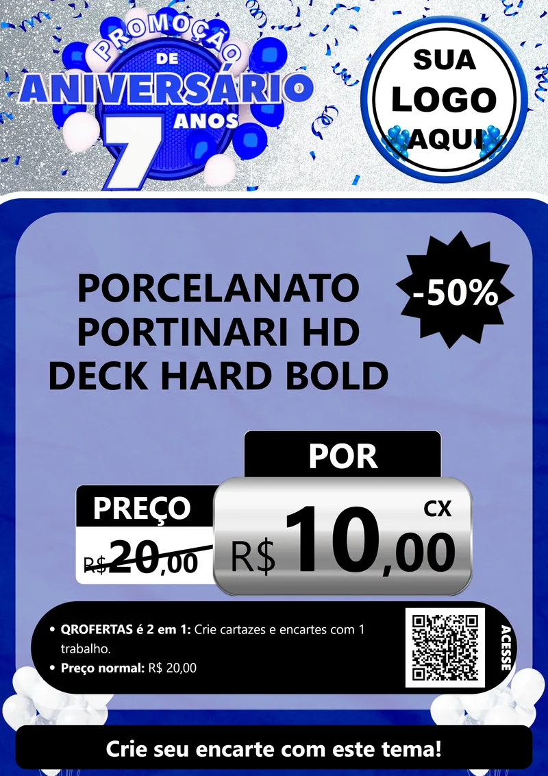 Modelo de Cartaz para Cartaz A4 Vertical com o tema Promoção de Aniversário - 7 Anos para Pisos e revestimentos