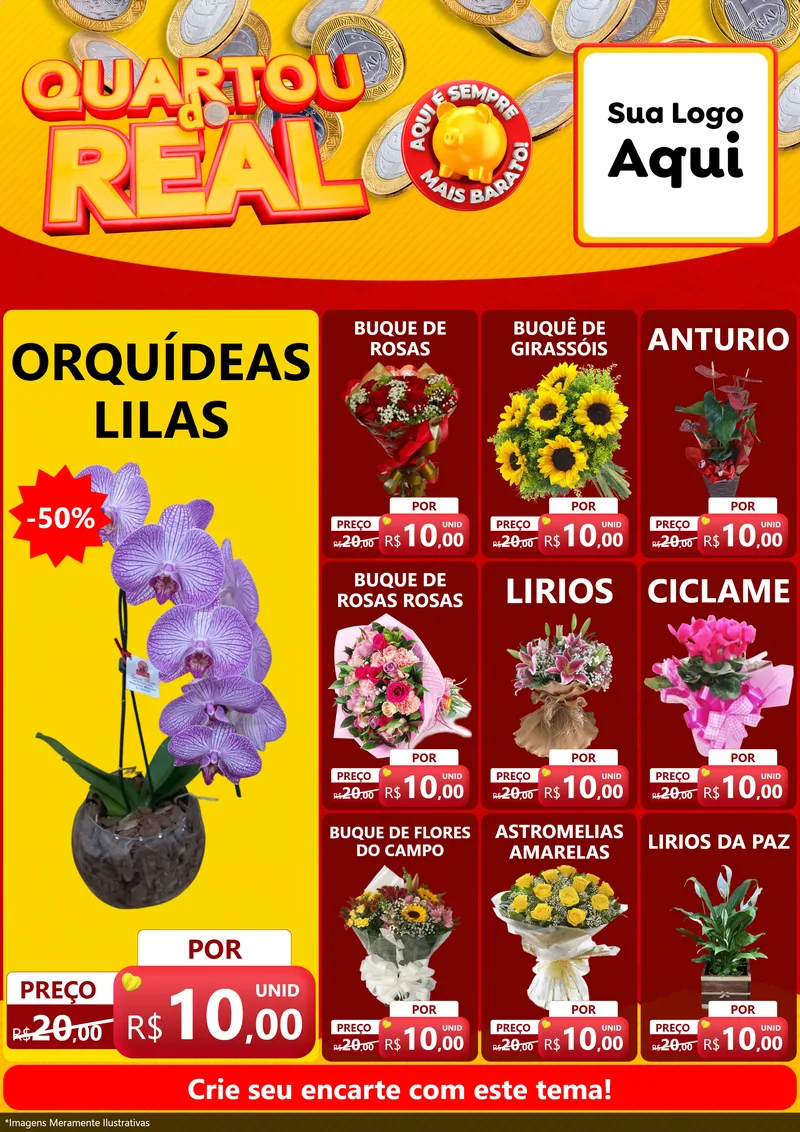 Modelo de Encarte para Encarte A4 Vertical com o tema Quartou do Real para Floricultura e jardim
