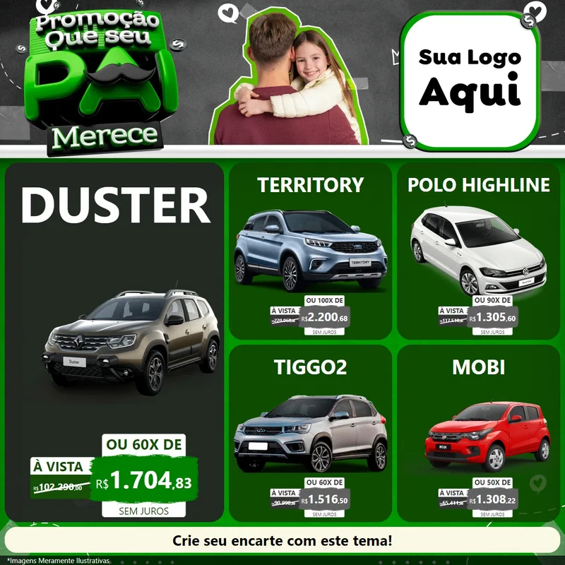 Modelo de Rede Social para Feed Facebook com o tema Promoção Que seu Pai Merece para Concessionaria de Carros