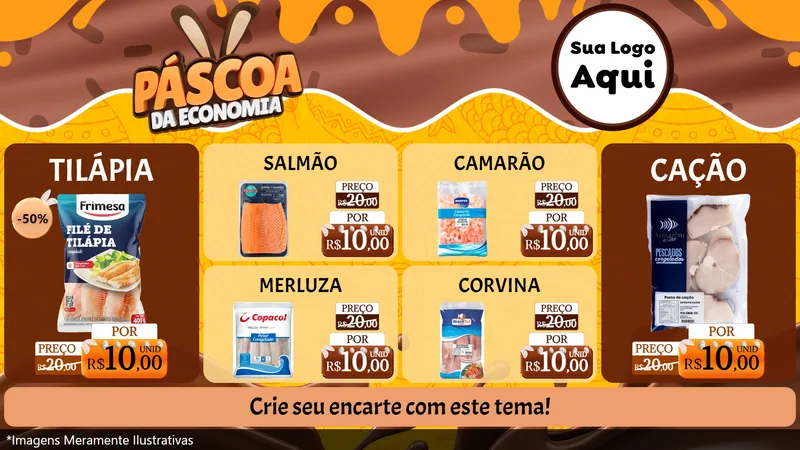 Modelo de TV para TV Horizontal com o tema Páscoa da Economia para Peixaria