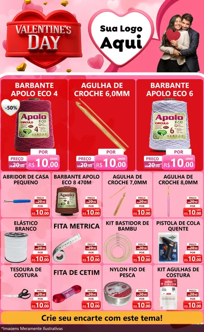 Modelo de Encarte para Encarte Grande com o tema Valentine's Day para Armarinho e Aviamentos