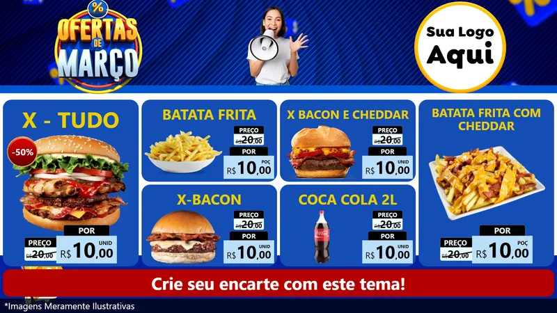 Modelo de TV para TV Horizontal com o tema Ofertas de Março para Hamburgueria