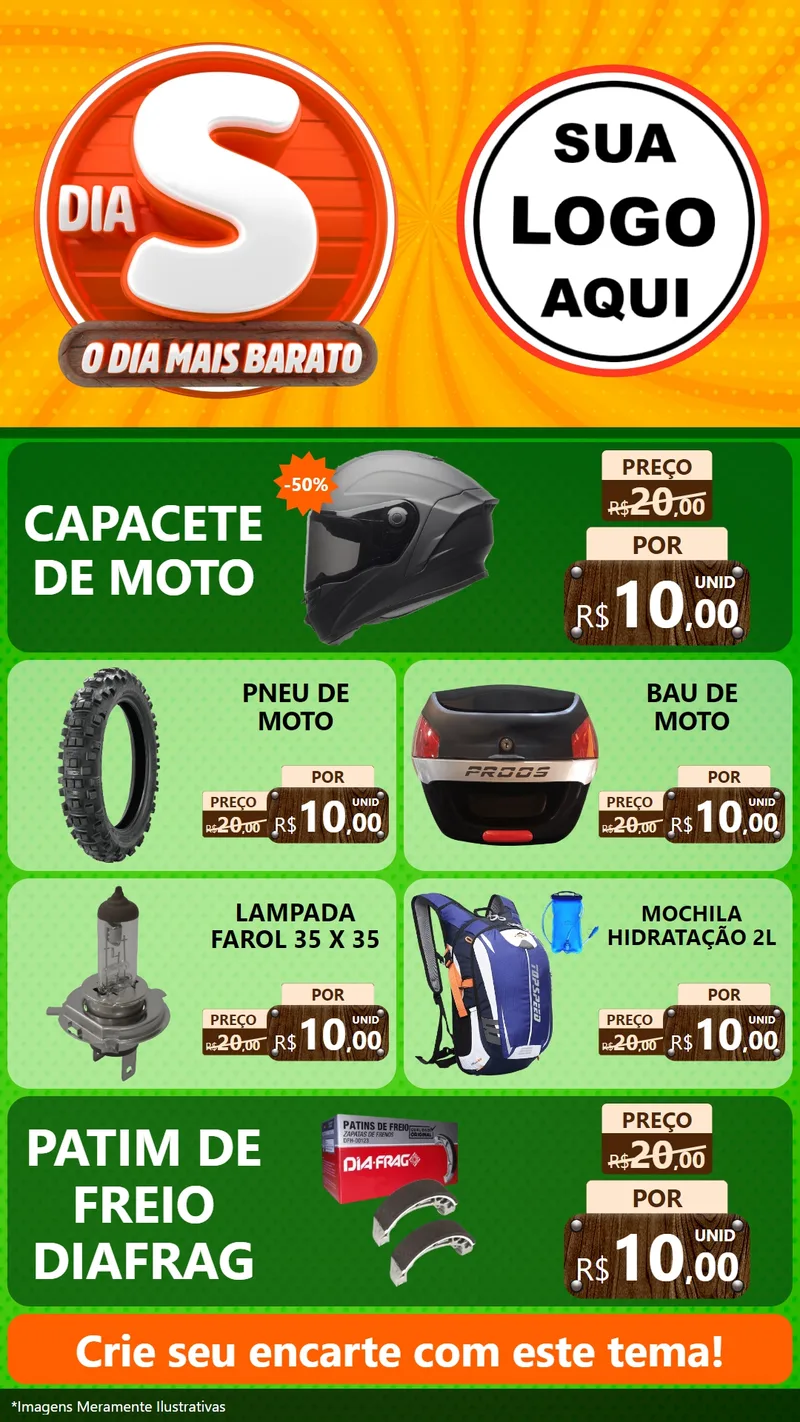 Modelo de TV para TV Vertical com o tema Dia S - O Dia Mais Barato para Moto peças