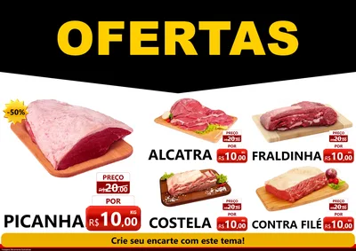 Modelo de Encarte para Encarte A4 Horizontal com o tema Ofertas Preto e Vermelho Cartaz para Açougue