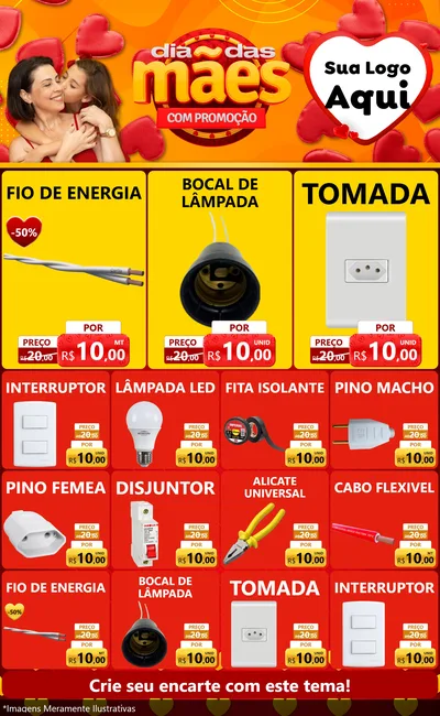 Modelo de Encarte para Encarte Grande com o tema Dia das Mães com Promoção para Materiais Elétricos