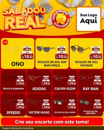 Modelo de Rede Social para Feed Instagram com o tema Sabadou do Real para Óticas