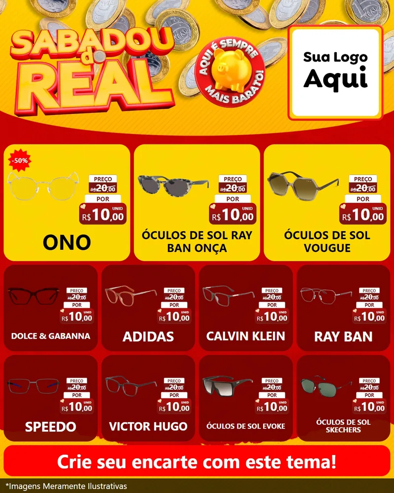 Modelo de Rede Social para Feed Instagram com o tema Sabadou do Real para Óticas