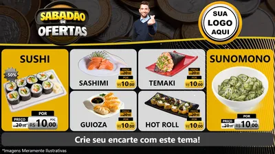 Modelo de TV para TV Horizontal com o tema Sabadão de Ofertas para Comida japonesa