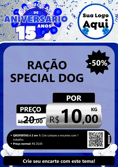 Modelo de Cartaz para Cartaz A4 Vertical com o tema Promoção de Aniversário - 15 Anos para Pet Shop