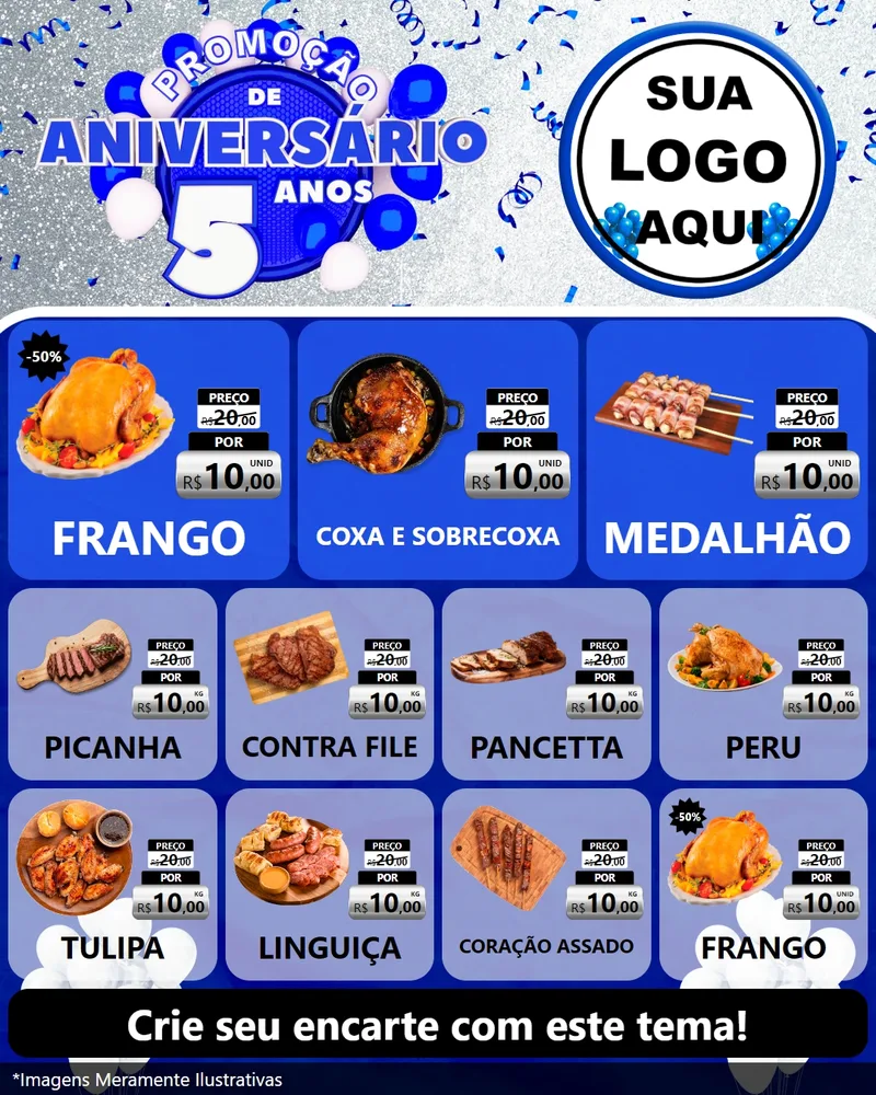 Modelo de Rede Social para Feed Instagram com o tema Promoção de Aniversário - 5 Anos para Assados