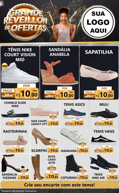 Modelo de Encarte para Encarte Grande com o tema Grande Réveillon de Ofertas para Calçados