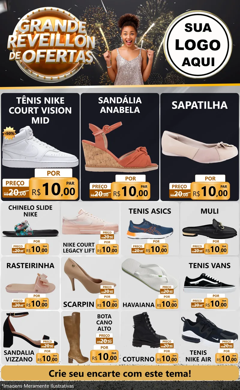 Modelo de Encarte para Encarte Grande com o tema Grande Réveillon de Ofertas para Calçados