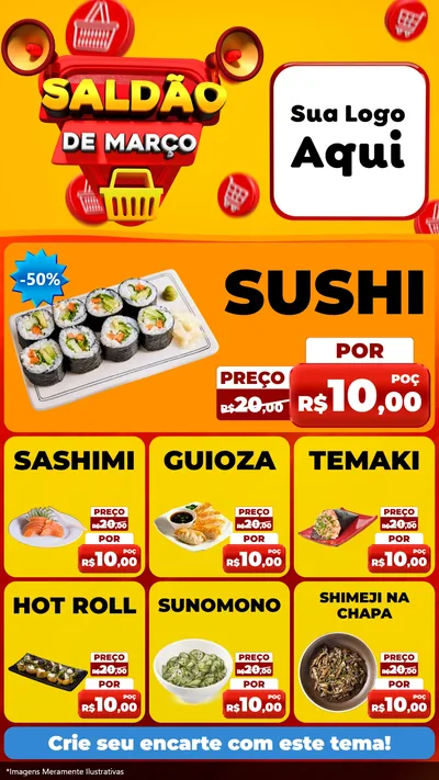 Modelo de Rede Social para Stories com o tema Saldão de Março para Comida japonesa