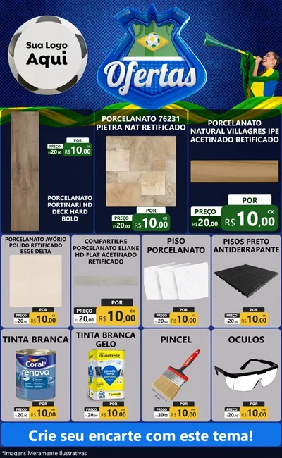 Modelo de Encarte para Encarte Grande com o tema Ofertas (Futebol) para Pisos e revestimentos