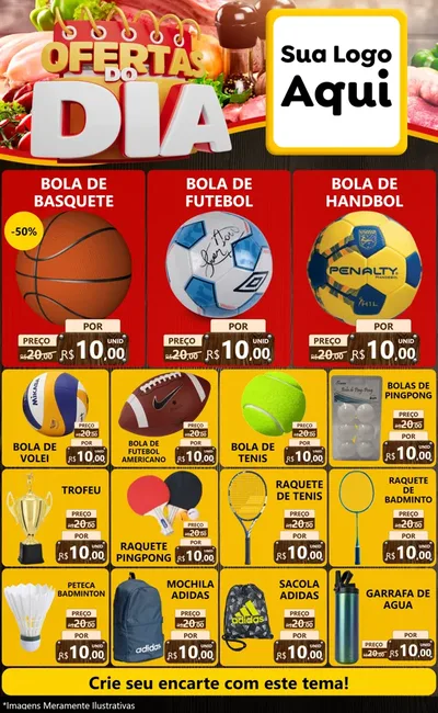 Modelo de Encarte para Encarte Grande com o tema Ofertas do Dia para Artigos Esportivos