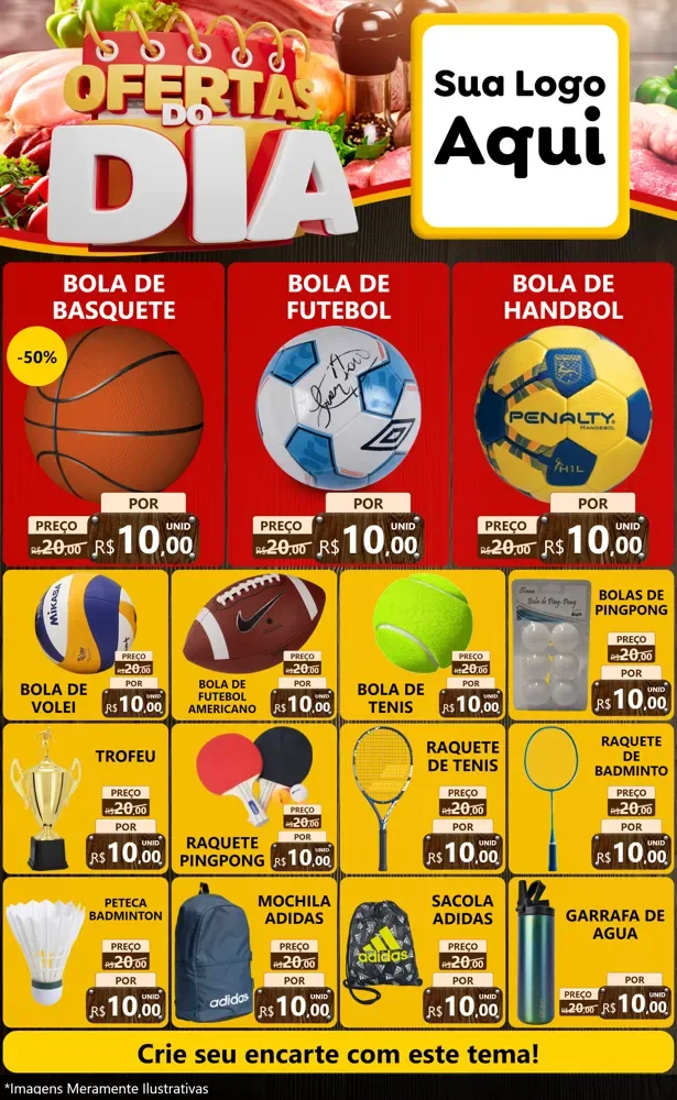 Modelo de Encarte para Encarte Grande com o tema Ofertas do Dia para Artigos Esportivos