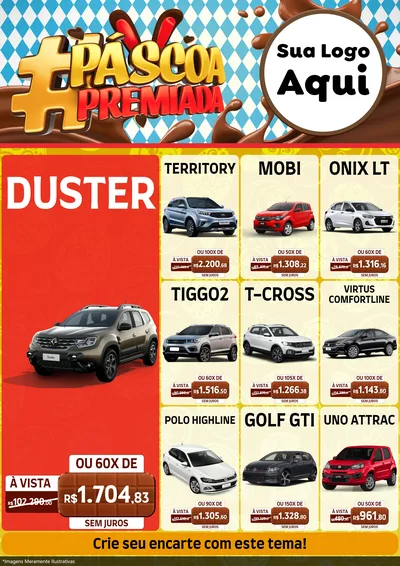 Modelo de Encarte para Encarte A4 Vertical com o tema Páscoa Premiada para Concessionaria de Carros