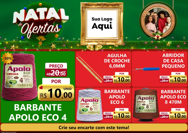 Modelo de Encarte para Encarte A4 Horizontal com o tema Natal de Ofertas para Armarinho e Aviamentos