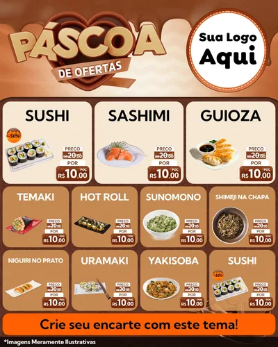 Modelo de Rede Social para Feed Instagram com o tema Páscoa de Ofertas para Comida japonesa