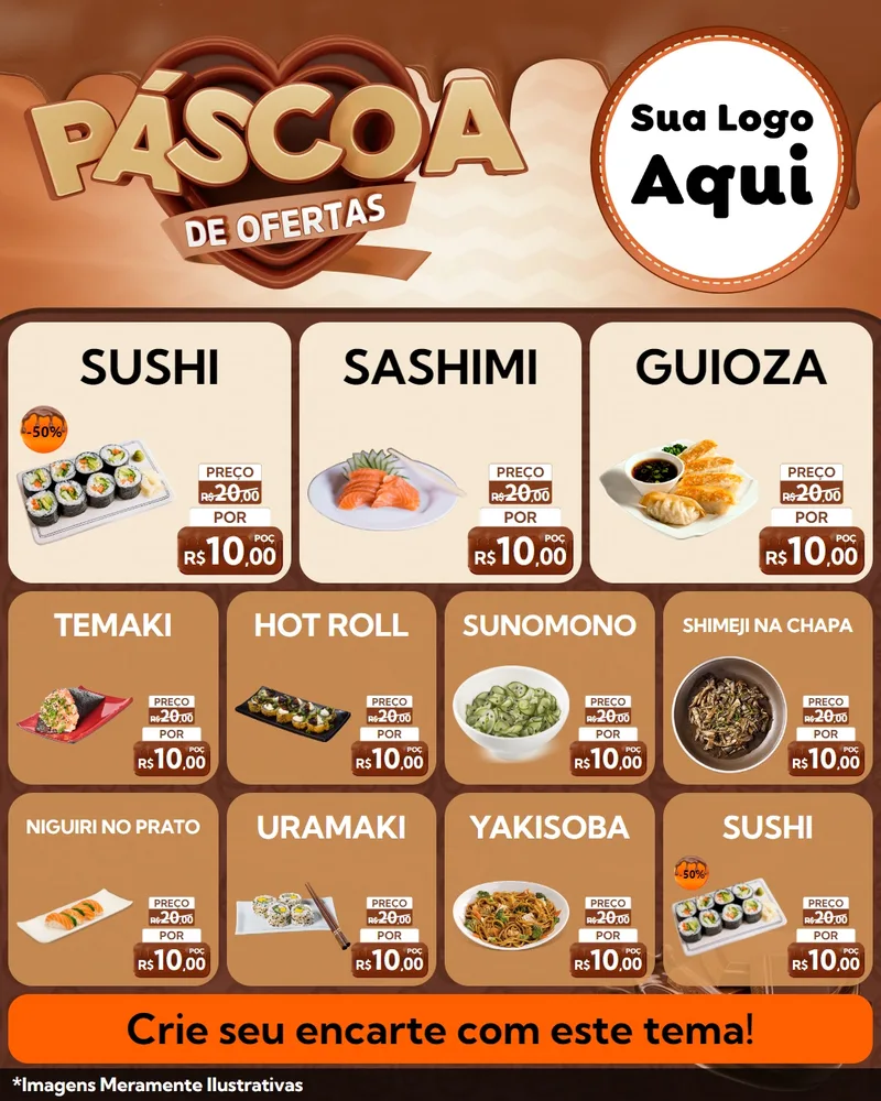 Modelo de Rede Social para Feed Instagram com o tema Páscoa de Ofertas para Comida japonesa