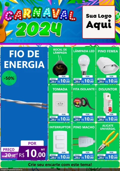 Modelo de Encarte para Encarte A4 Vertical com o tema Carnaval 2027 para Materiais Elétricos
