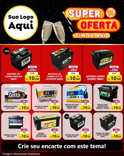 Modelo de Rede Social para Feed Instagram com o tema Super Oferta Fim de Ano para Baterias Elétricas