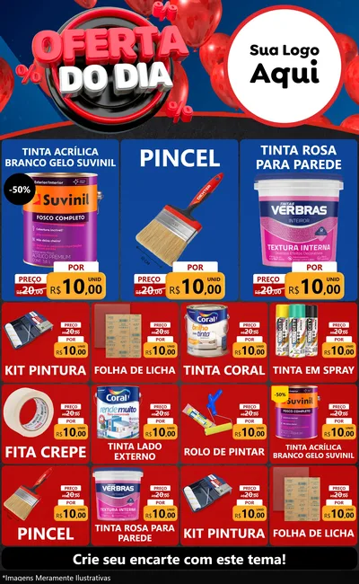 Modelo de Encarte para Encarte Grande com o tema Oferta do Dia para Tintas e Ferramentas