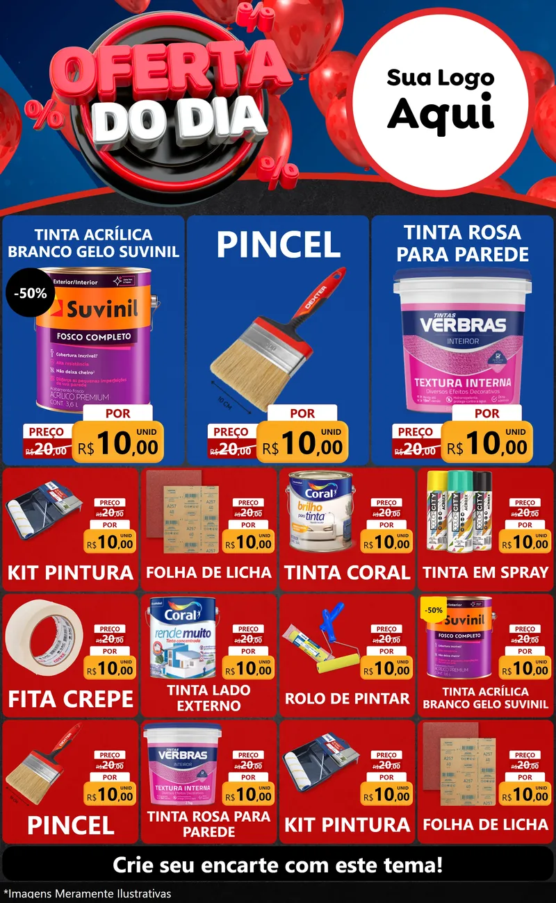 Modelo de Encarte para Encarte Grande com o tema Oferta do Dia para Tintas e Ferramentas