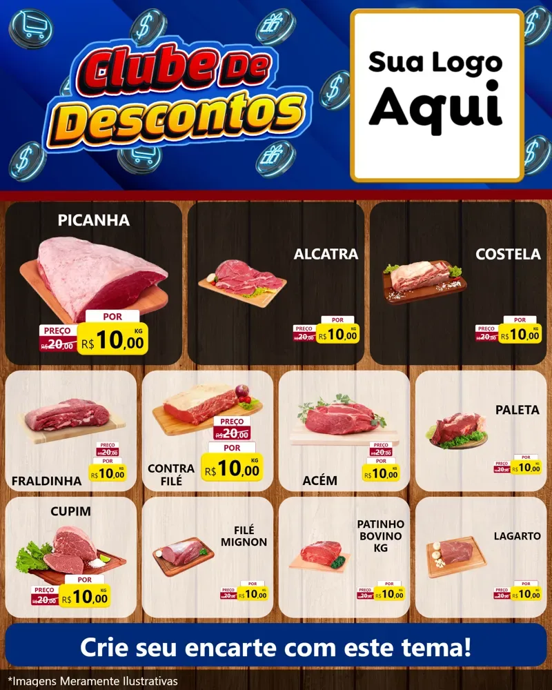 Modelo de Rede Social para Feed Instagram com o tema Clube de Descontos para Açougue