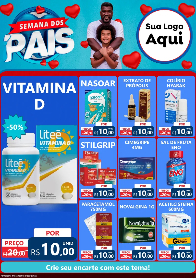 Modelo de Encarte para Encarte A4 Vertical com o tema Semana Dos Pais para Farmácia