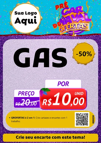 Modelo de Cartaz para Cartaz A4 Vertical com o tema Pré Carnaval de Ofertas para Água e gás