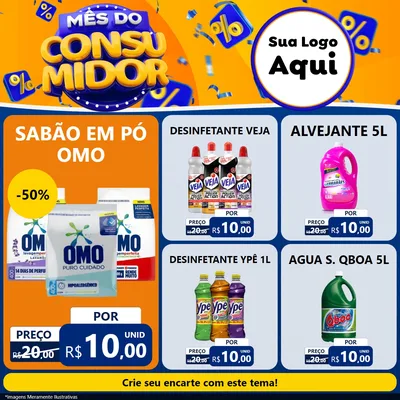 Modelo de Rede Social para Feed Facebook com o tema Mês do Consumidor para Produtos de Limpeza