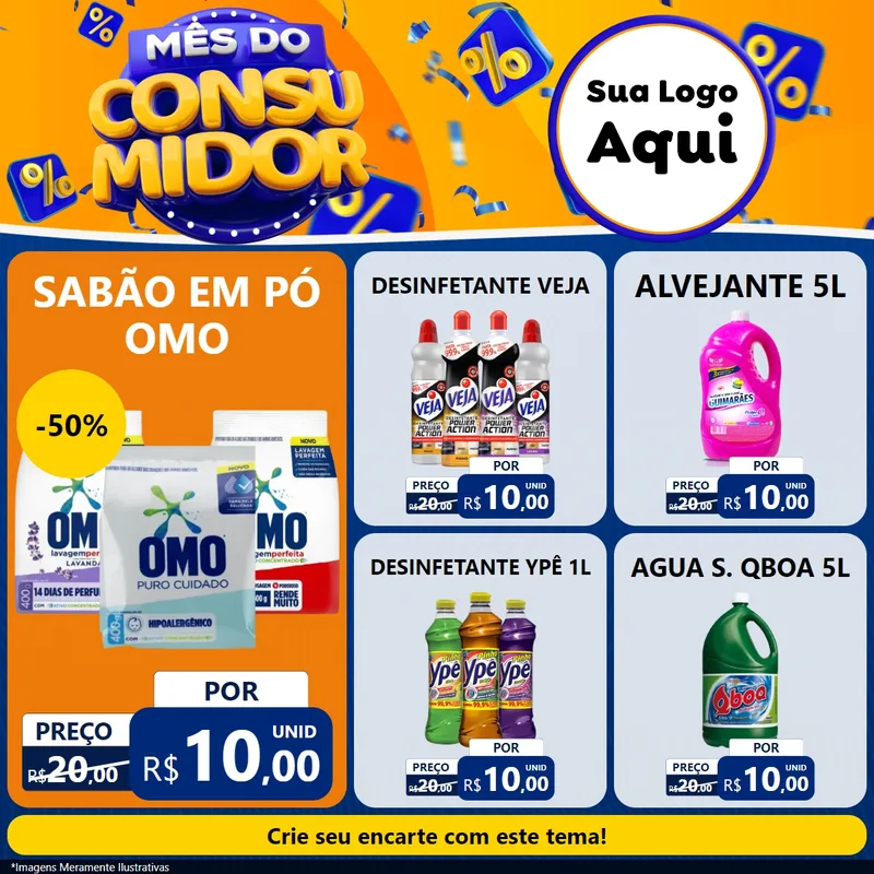 Modelo de Rede Social para Feed Facebook com o tema Mês do Consumidor para Produtos de Limpeza