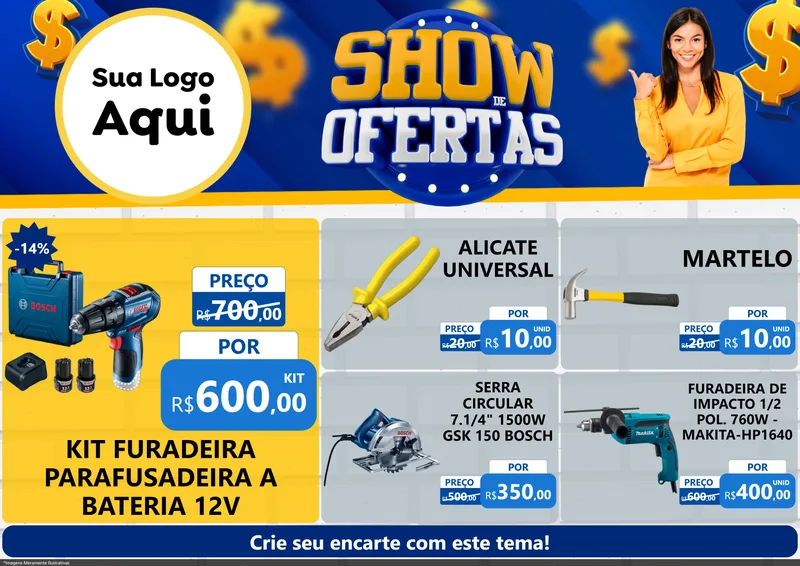 Modelo de Encarte para Encarte A4 Horizontal com o tema Show de Ofertas para Maquinas e Ferramentas