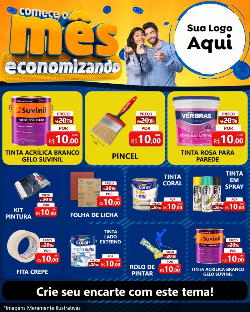 Modelo de Rede Social para Feed Instagram com o tema Comece O Mês Economizando para Tintas e Ferramentas