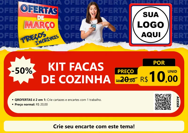 Modelo de Cartaz para Cartaz A4 Horizontal com o tema Ofertas de Março - Preços Incríveis para Utilidades Domésticas