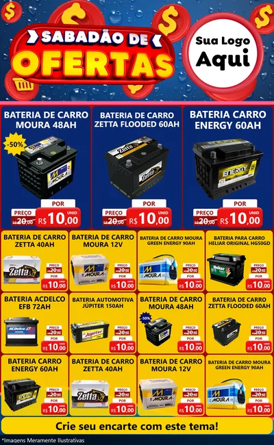 Modelo de Encarte para Encarte Grande com o tema Sabadão de Ofertas para Baterias Elétricas