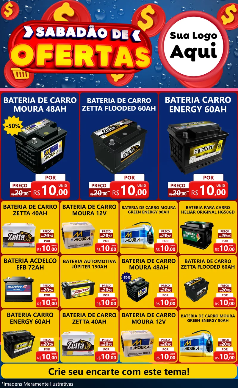 Modelo de Encarte para Encarte Grande com o tema Sabadão de Ofertas para Baterias Elétricas