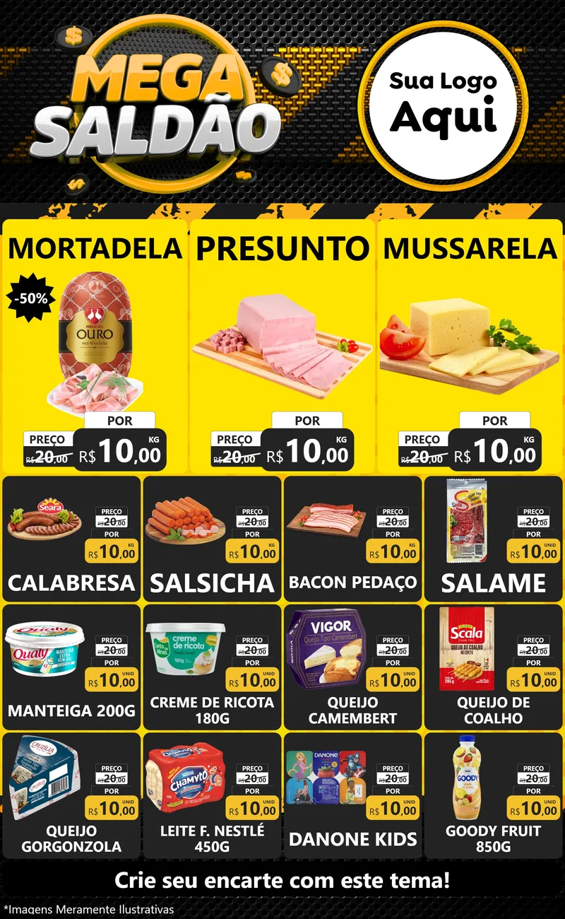 Modelo de Encarte para Encarte Grande com o tema Mega Saldão para Frios e Laticínios
