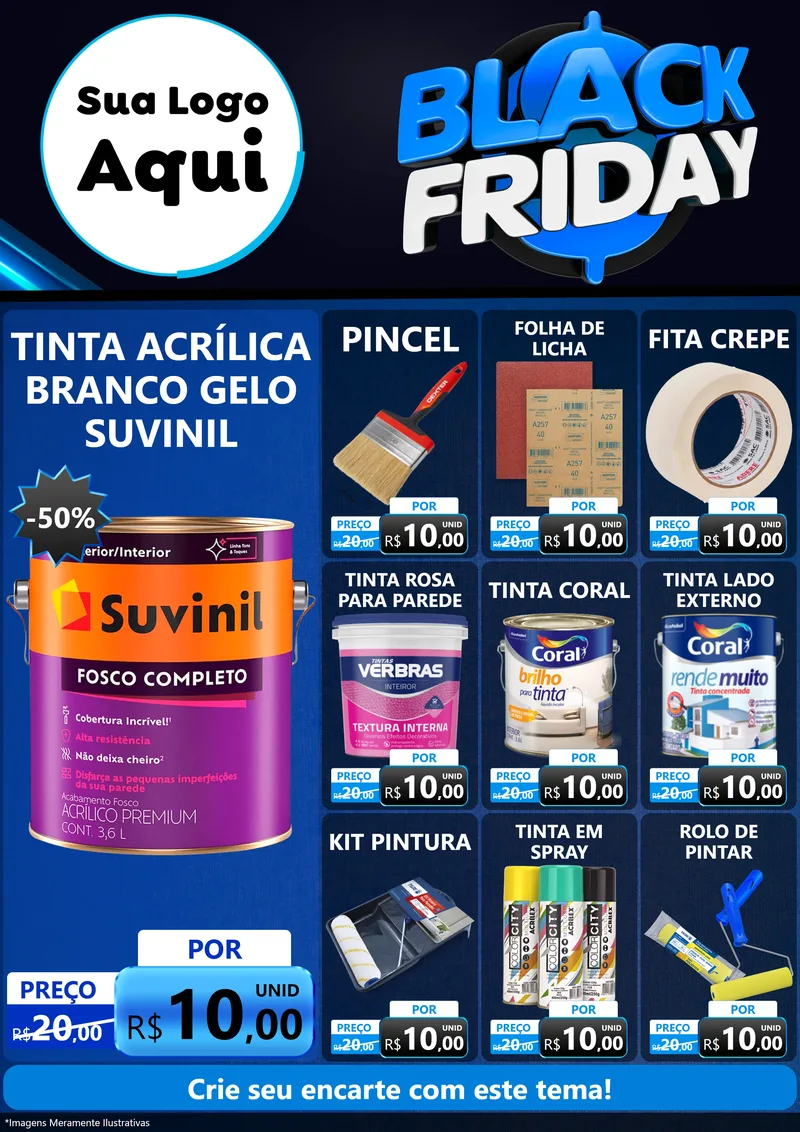 Modelo de Encarte para Encarte A4 Vertical com o tema Black Friday para Tintas e Ferramentas