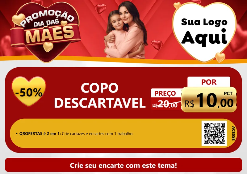 Modelo de Cartaz para Cartaz A4 Horizontal com o tema Promoção Dia das Mães para Embalagens
