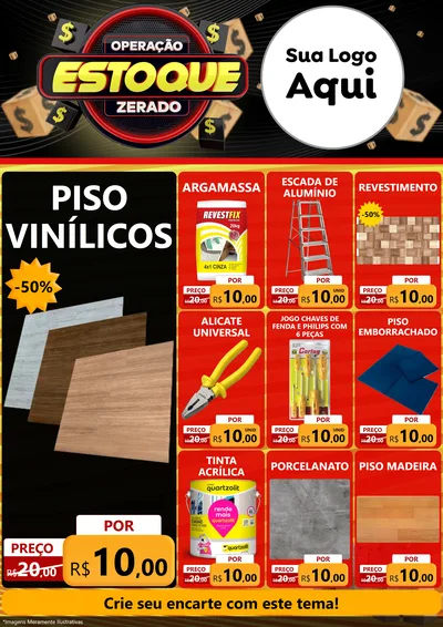 Modelo de Encarte para Encarte A4 Vertical com o tema Operação Estoque Zerado para Material para Construção