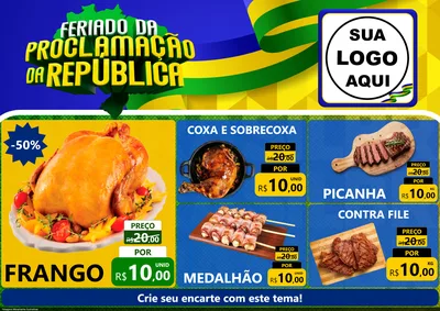 Modelo de Encarte para Encarte A4 Horizontal com o tema Feriado da Proclamação da República para Assados