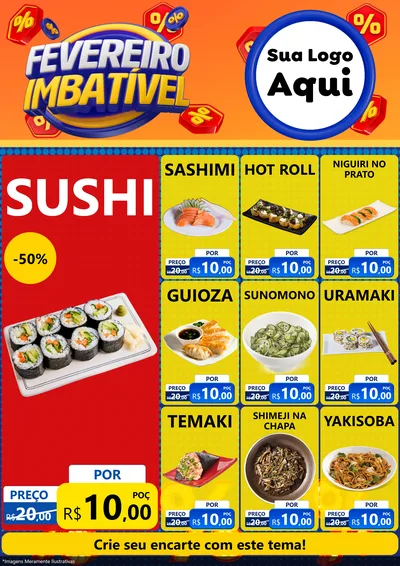 Modelo de Encarte para Encarte A4 Vertical com o tema Fevereiro Imbatível para Comida japonesa
