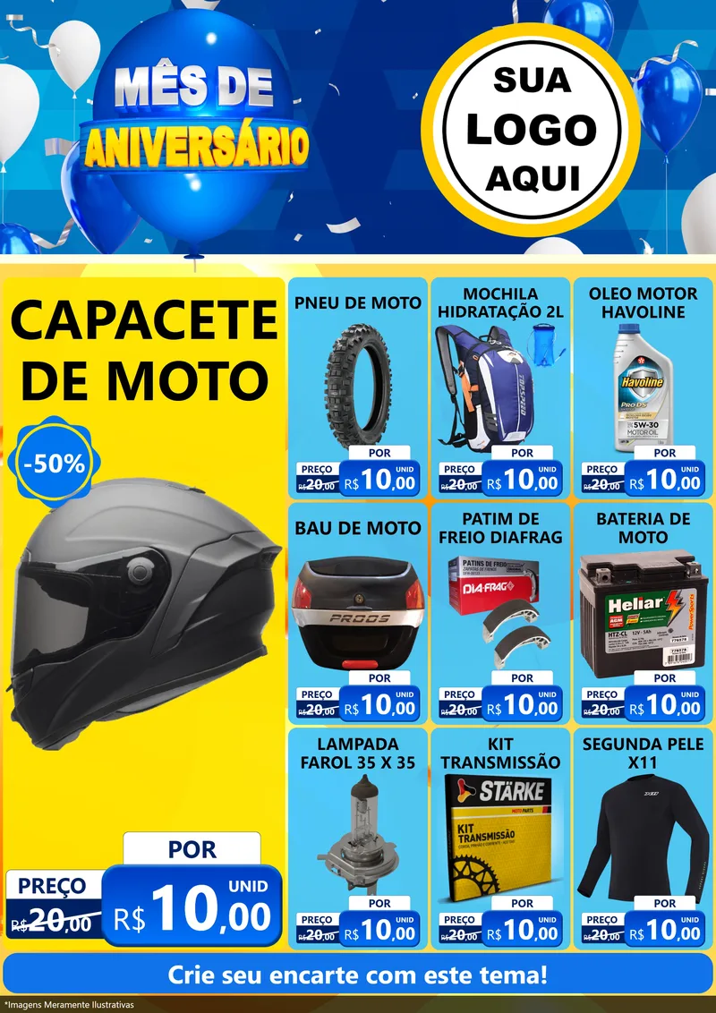 Modelo de Encarte para Encarte A4 Vertical com o tema Mês de Aniversário para Moto peças