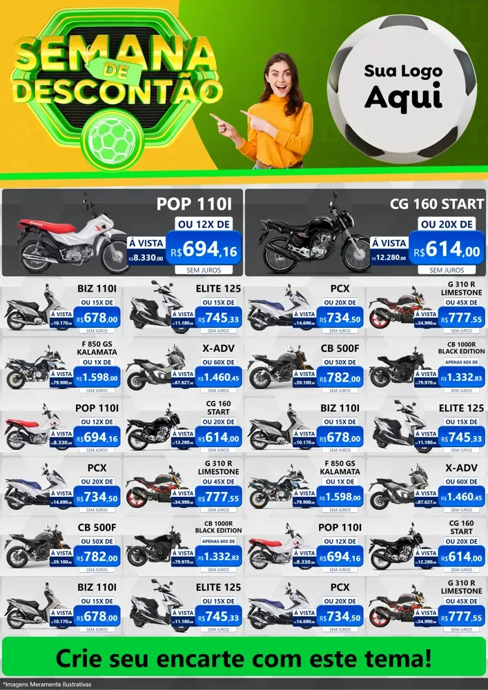 Modelo de Encarte para Encarte A4 Vertical com o tema Semana de Descontão - Copa para Concessionaria de Motos
