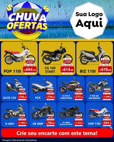 Modelo de Rede Social para Feed Instagram com o tema Chuva de Ofertas para Concessionaria de Motos